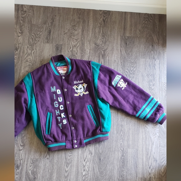 Vintage Jacket Mighty Ducks Letterman Jacket by Nutmeg 1990s sz Large fitted - Picture 3 of 8